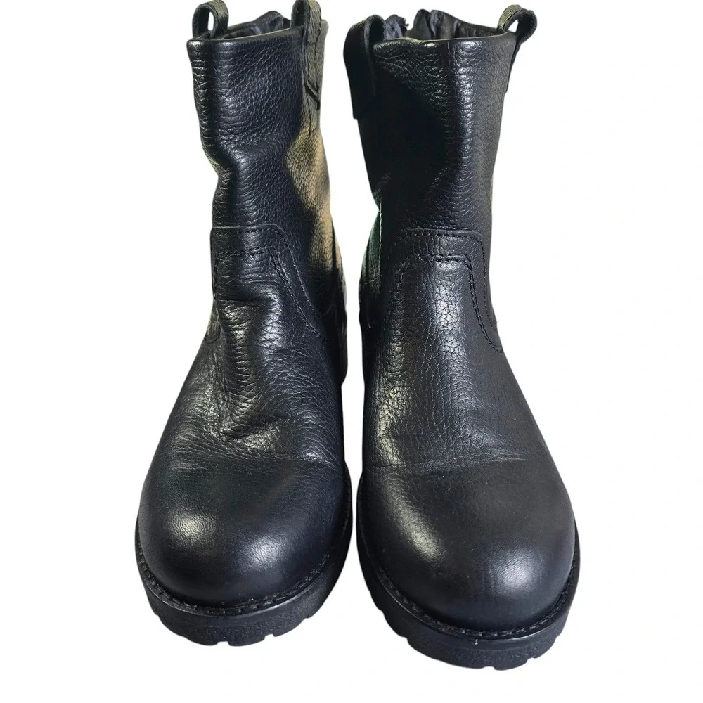 Bullboxer Molly Black Leather Ankle Boots Womens 9M Back‎ Zip Lug Sole Portugal
